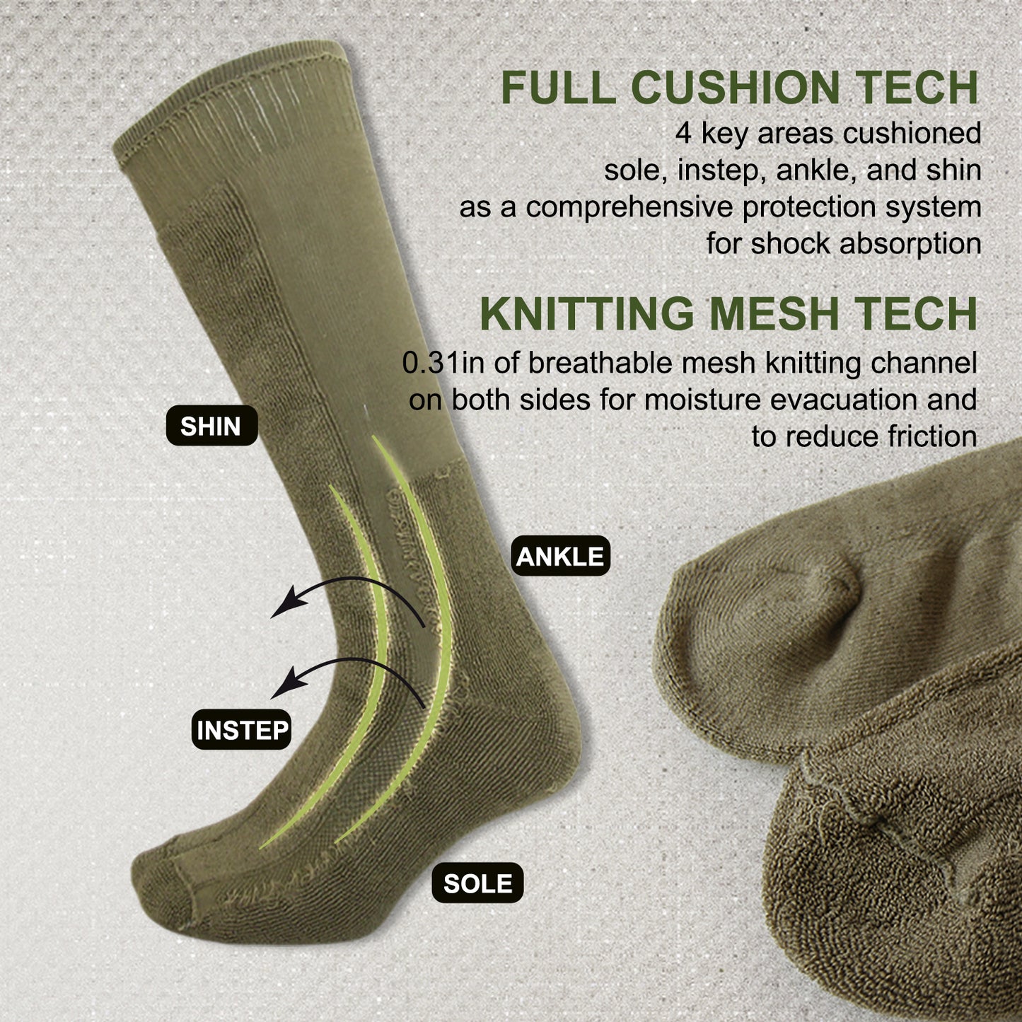 Men's Hiking Socks, Tactical Boot for Men, Over-the-Calf Work Boot Socks, 4 Pack