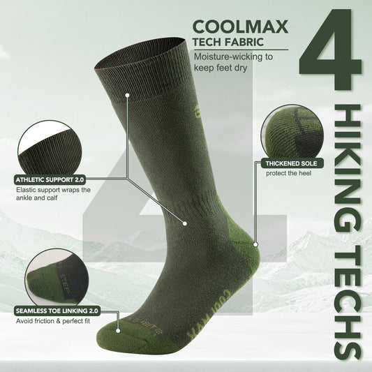 Tactical Boot Socks for Men, Mid-Calf, Cushioned, Moisture-Wicking & Quick-Dry, Athletic Support, 2-Pack