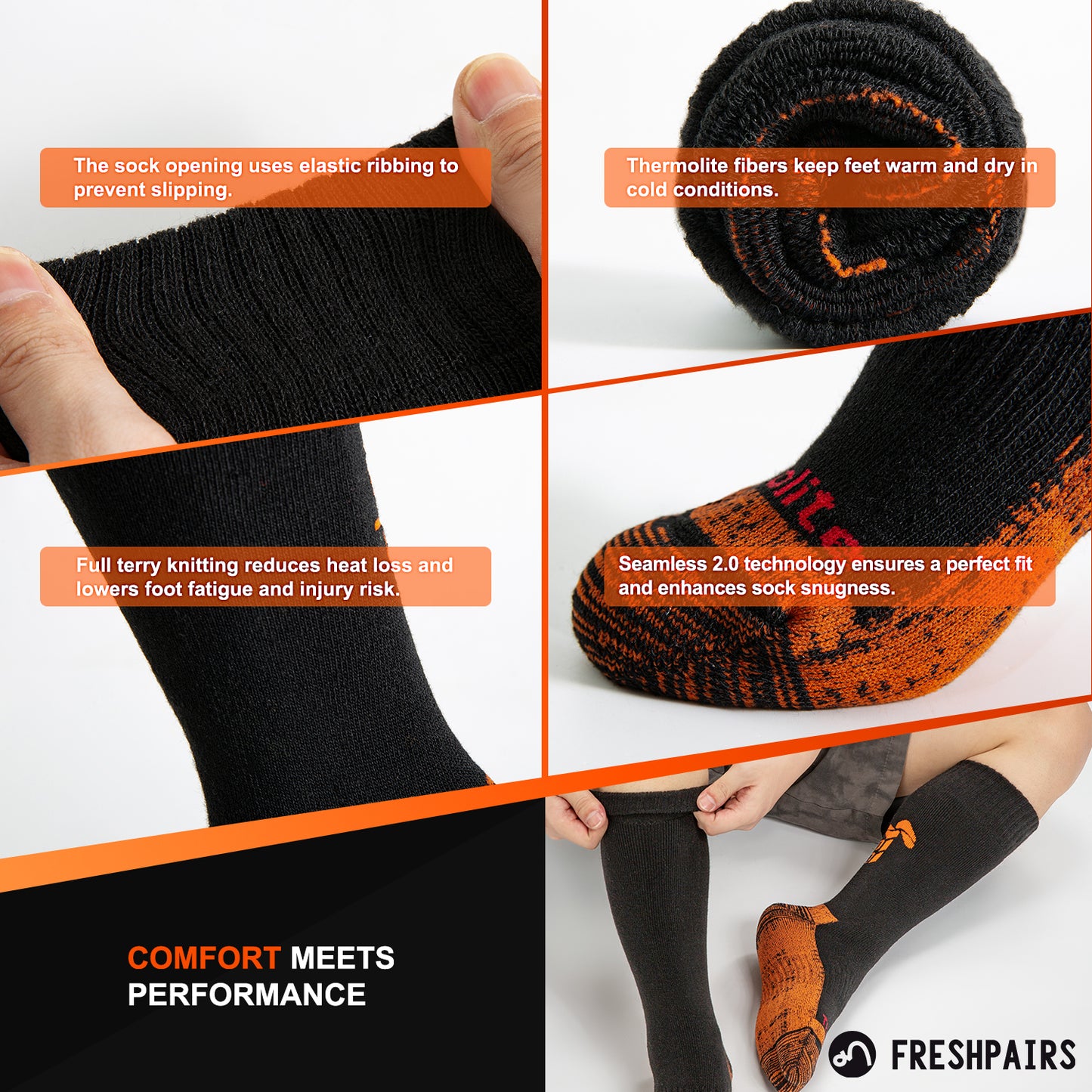 Tactical Boot Socks for Men, Mid-Calf, Cushioned, Moisture-Wicking & Quick-Dry, Athletic Support, 2-Pack