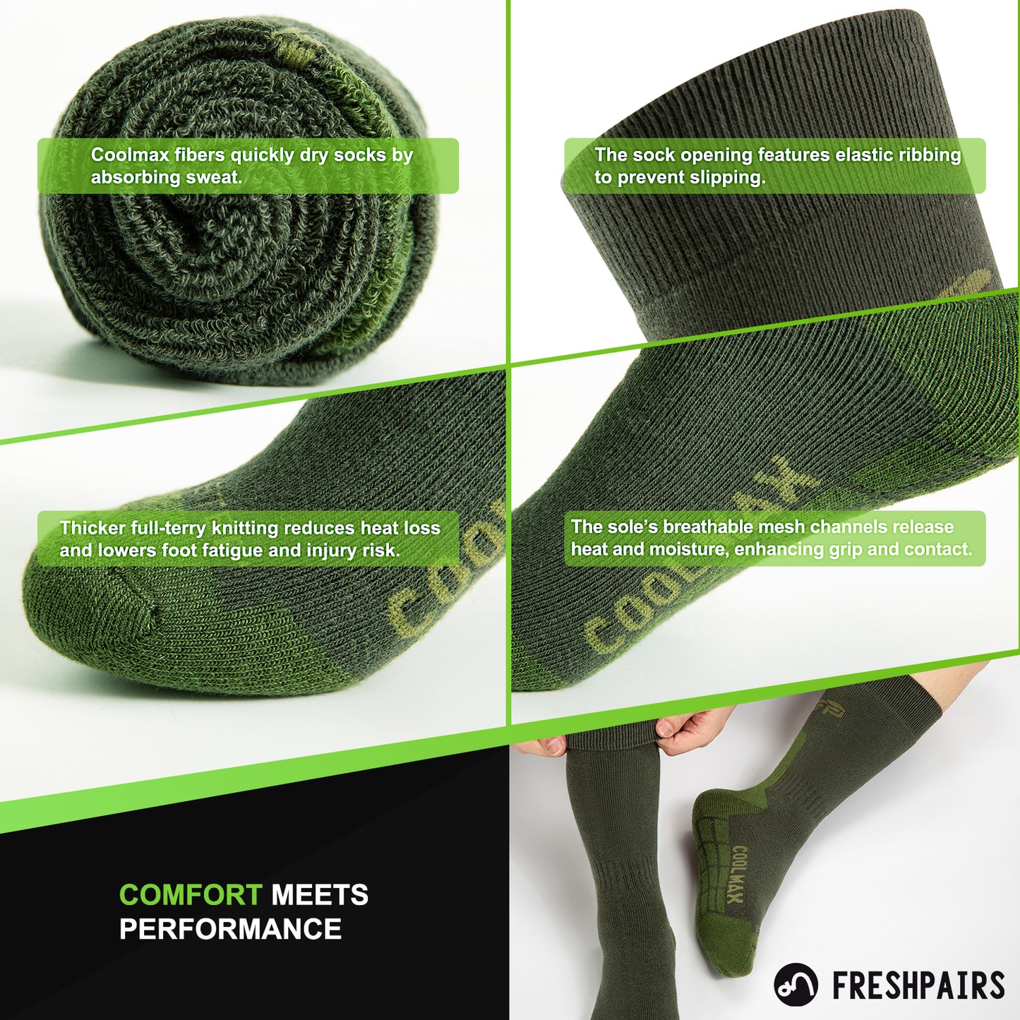 Tactical Boot Socks for Men, Mid-Calf, Cushioned, Moisture-Wicking & Quick-Dry, Athletic Support, 2-Pack