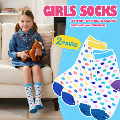 Freshpairs Non-Slip Toddler Socks, Grip Ankle Socks for Girls 2-4 Years (Fits 7C-11C), Colorful Polka Dot, Combed Cotton, Star Grip Bottoms, 2-Pack