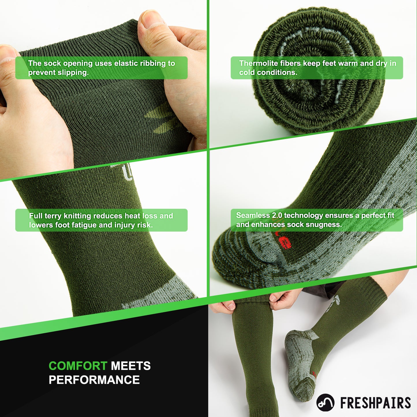 Tactical Boot Socks for Men, Mid-Calf, Cushioned, Moisture-Wicking & Quick-Dry, Athletic Support, 2-Pack