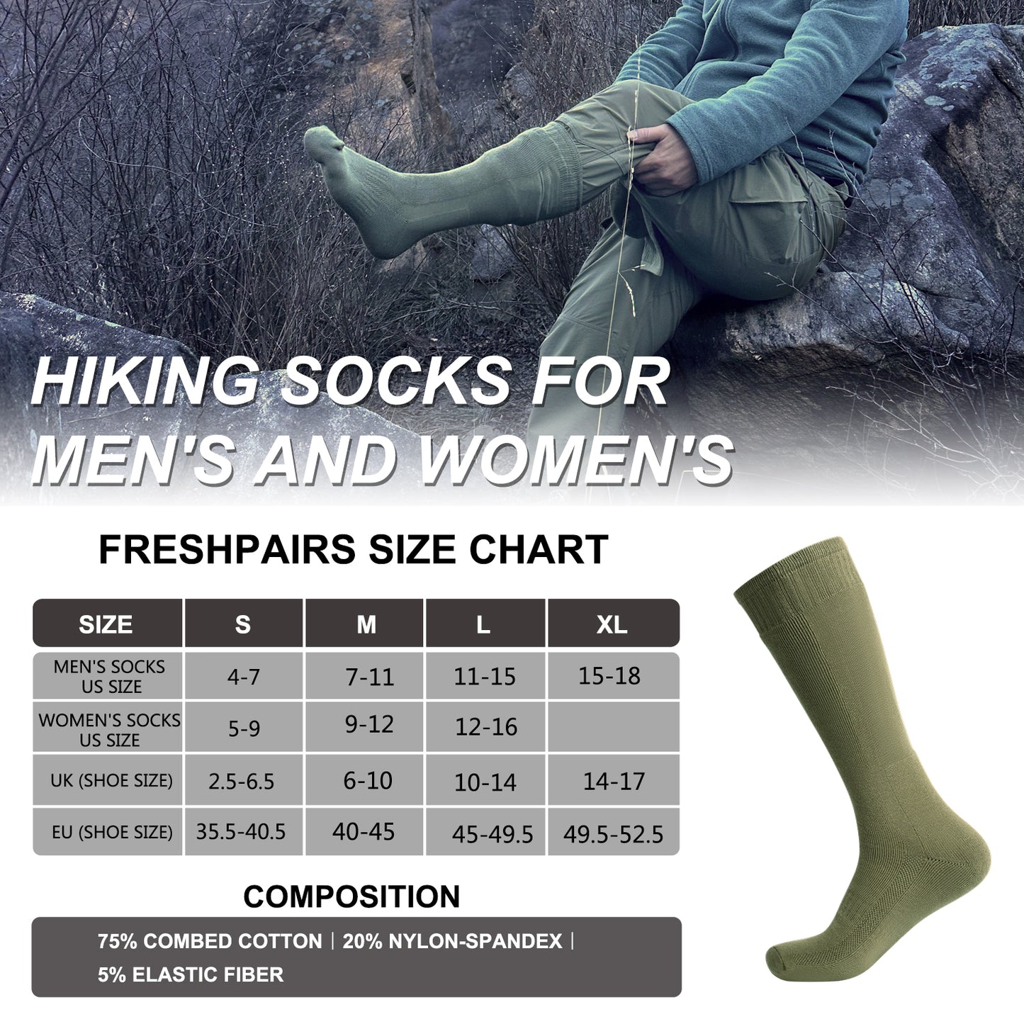 Men's Hiking Socks, Tactical Boot for Men, Over-the-Calf Work Boot Socks, 4 Pack