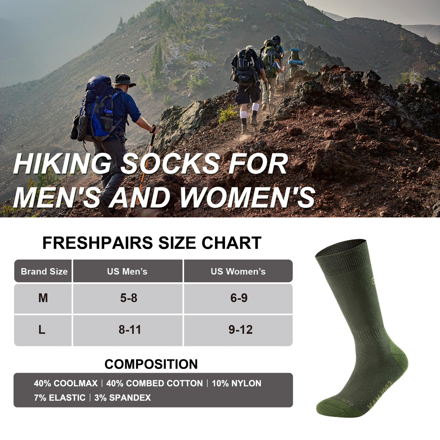 Tactical Boot Socks for Men, Mid-Calf, Cushioned, Moisture-Wicking & Quick-Dry, Athletic Support, 2-Pack
