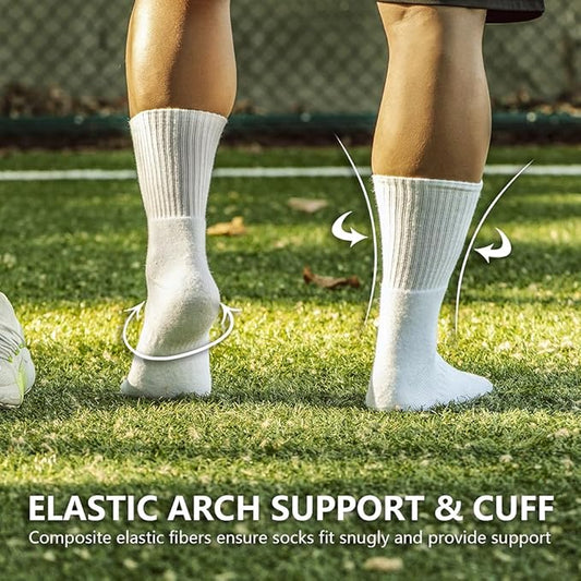 Moisture Control Crew Socks for Men & Women – Cushioned Athletic & Hiking Cotton Socks, Breathable, 4-Pack