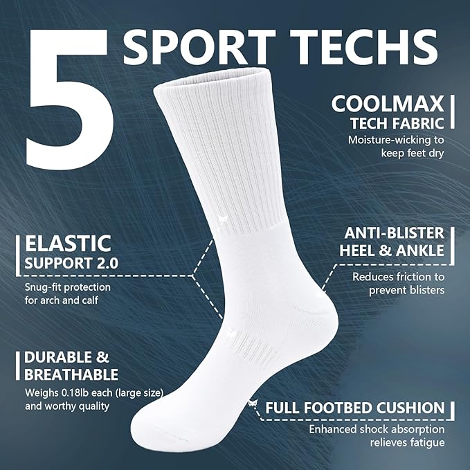 Moisture Control Crew Socks for Men & Women – Cushioned Athletic & Hiking Cotton Socks, Breathable, 4-Pack