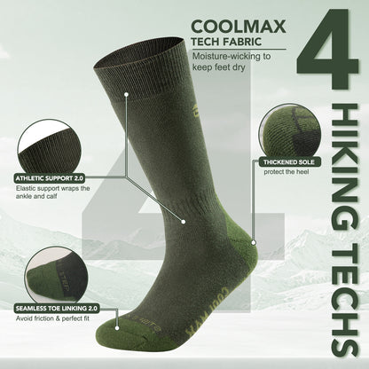 Tactical Boot Socks for Men, Mid-Calf, Cushioned, Moisture-Wicking & Quick-Dry, Athletic Support, 2-Pack